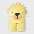 Recém-nascido / toalha de capuz infantil - Leão sorridente amarelo, feito de algodão macio e absorvente 100% Terry